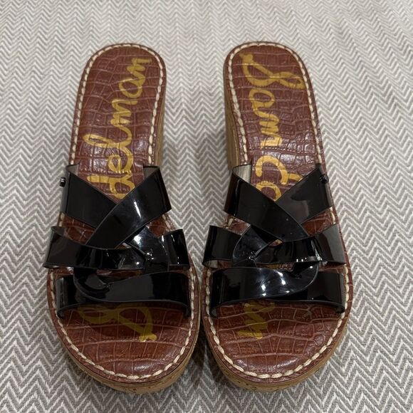 Sam Edelman Raynere  Black Patent Sandals Size 9.5 - Picture 1 of 5